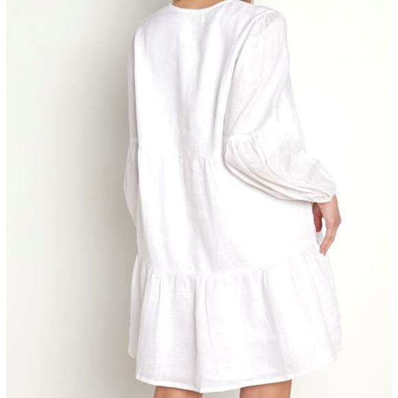 FAITHFUL The BRAND Dija Mini Dress 100% Linen White LongSleeve Sz 4 S Lagenlook - Picture 3 of 12